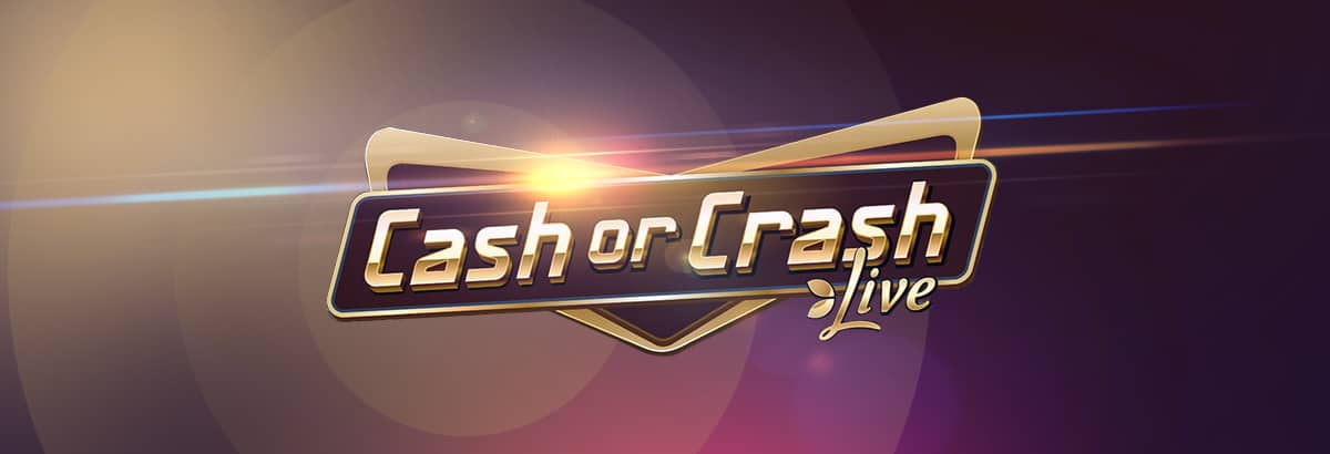 Logo Cash or Crash Live visualizzato su uno sfondo scuro con accenti dorati ed effetti di riflesso lente